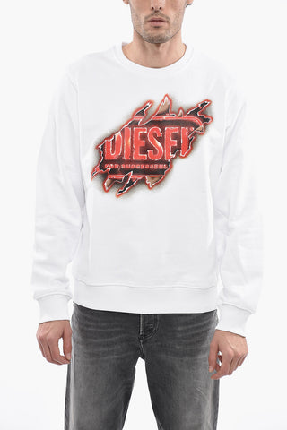 Solid Color S-GINN-E9 Crew-neck Sweatshirt with Front Print