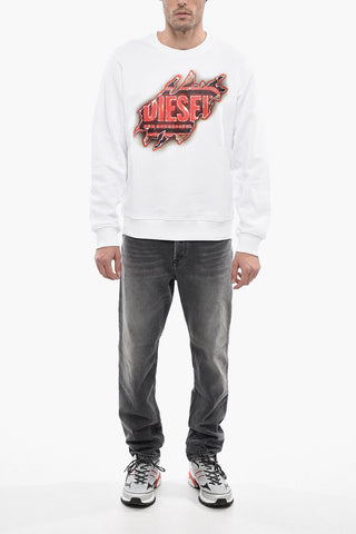 Solid Color S-GINN-E9 Crew-neck Sweatshirt with Front Print