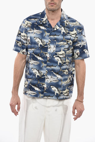 Bowling Shirt with Sharks Print