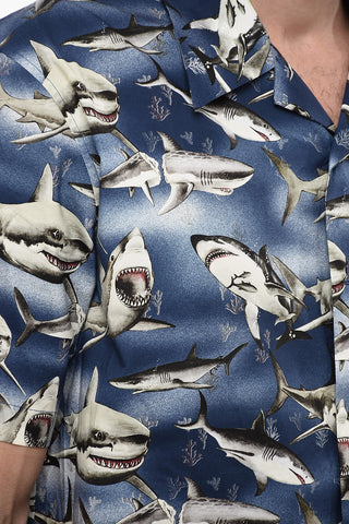 Bowling Shirt with Sharks Print