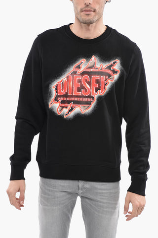 Crew-Neck Cotton S-GINN-E9 Sweatshirt With Burning Effect Print