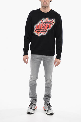 Crew-Neck Cotton S-GINN-E9 Sweatshirt With Burning Effect Print