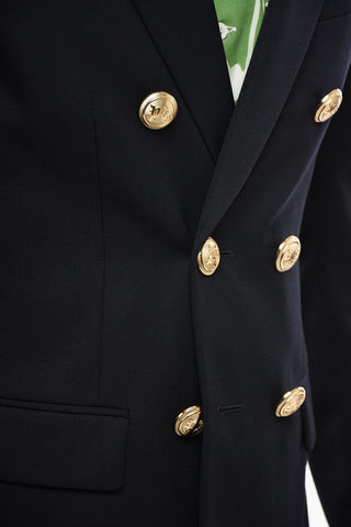 Wool Blend Double-breasted Blazer with Palm Embroidery