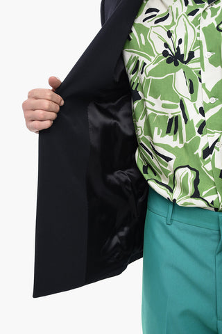 Wool Blend Double-breasted Blazer with Palm Embroidery