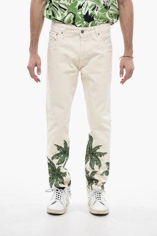 Jeans a Gamba Diritta con Stampa Palme