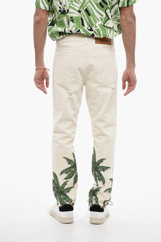 Jeans a Gamba Diritta con Stampa Palme