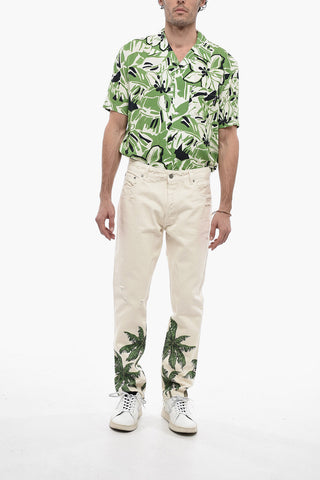 Jeans a Gamba Diritta con Stampa Palme
