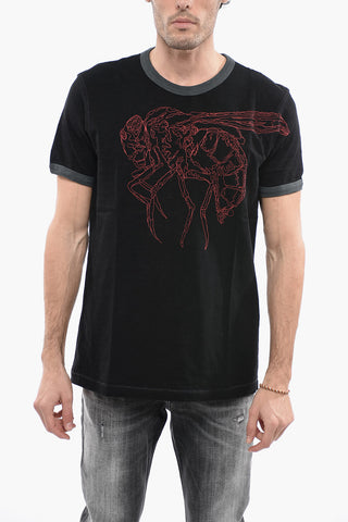 Cotton T-DIERING-E1 Crew-neck T-Shirt with Front Embroidery