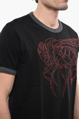 Cotton T-DIERING-E1 Crew-neck T-Shirt with Front Embroidery