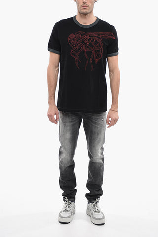 Cotton T-DIERING-E1 Crew-neck T-Shirt with Front Embroidery