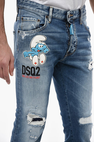 ONE LIFE ONE PLANET Jeans Distressed THE SMURFS con Applicazioni 14cm