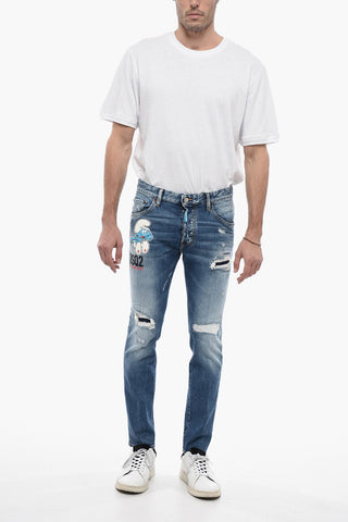 ONE LIFE ONE PLANET Jeans Distressed THE SMURFS con Applicazioni 14cm