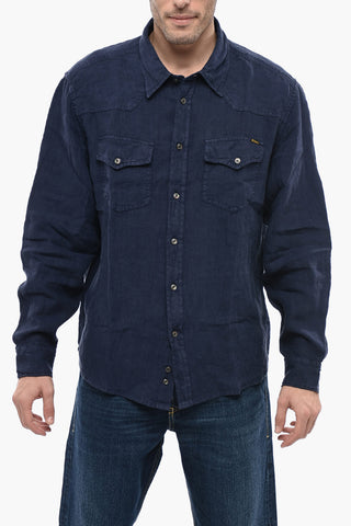 Linen S-EAST-LONG Shirt with Double Breast Pocket