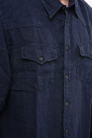 Linen S-EAST-LONG Shirt with Double Breast Pocket