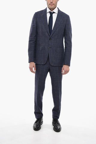 CC COLLECTION Flax Blend Slim Fit Suit with District Check Motif