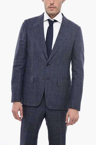 CC COLLECTION Flax Blend Slim Fit Suit with District Check Motif