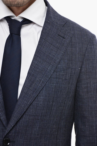 CC COLLECTION Flax Blend Slim Fit Suit with District Check Motif
