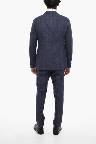 CC COLLECTION Flax Blend Slim Fit Suit with District Check Motif