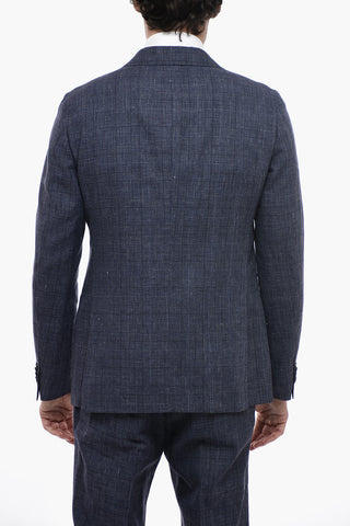 CC COLLECTION Flax Blend Slim Fit Suit with District Check Motif