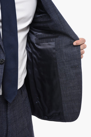 CC COLLECTION Flax Blend Slim Fit Suit with District Check Motif
