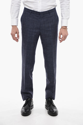 CC COLLECTION Flax Blend Slim Fit Suit with District Check Motif