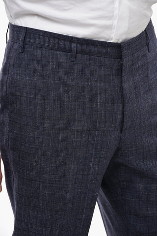 CC COLLECTION Flax Blend Slim Fit Suit with District Check Motif