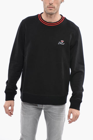 Solid Color Crew-Neck S-GINN-G3 Sweatshirt with Contrast and Ribbed edges