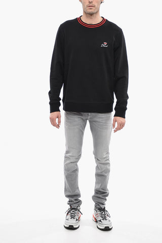 Solid Color Crew-Neck S-GINN-G3 Sweatshirt with Contrast and Ribbed edges