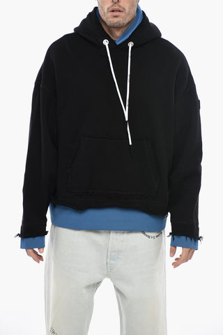 Double-layered Hoodie Sweatshirt with Fringed Detail