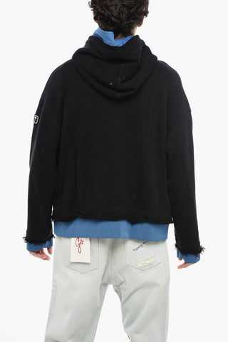 Double-layered Hoodie Sweatshirt with Fringed Detail