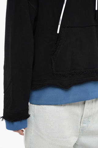 Double-layered Hoodie Sweatshirt with Fringed Detail