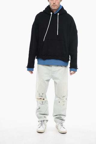 Double-layered Hoodie Sweatshirt with Fringed Detail