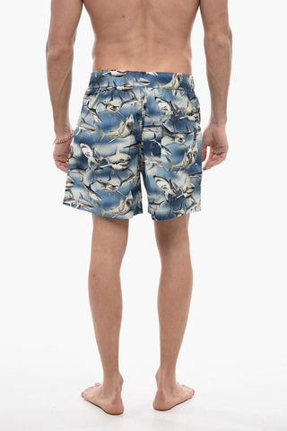 Costume da Bagno Boxer Con Stampa Squali All-Over