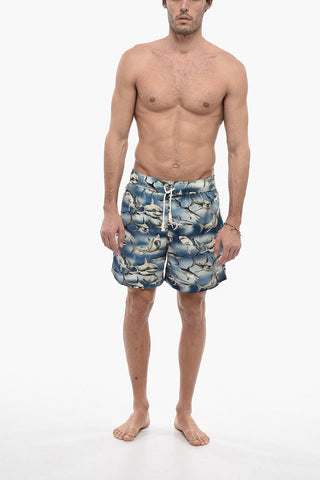 Costume da Bagno Boxer Con Stampa Squali All-Over
