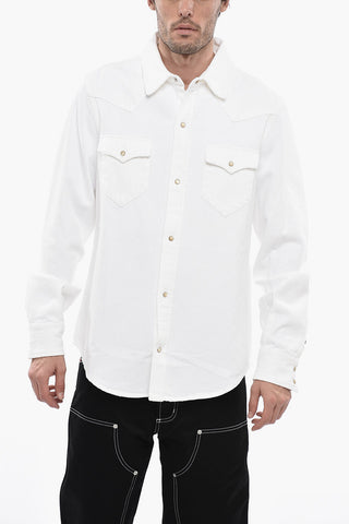Camicia Sahariana in Denim con Bottoni a Pressione