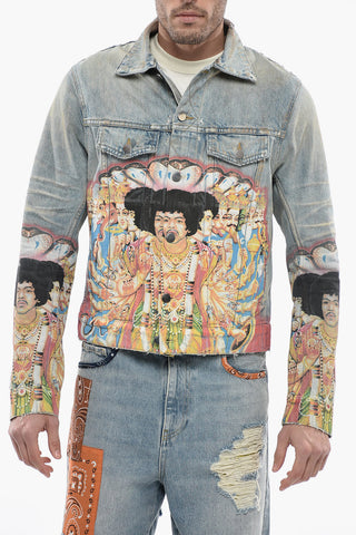Vintage Effect Denim Jimi Hendrix Jacket with Maxi-Print
