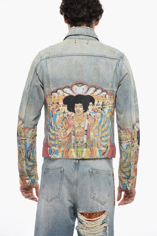Vintage Effect Denim Jimi Hendrix Jacket with Maxi-Print