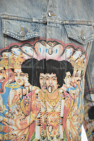 Vintage Effect Denim Jimi Hendrix Jacket with Maxi-Print