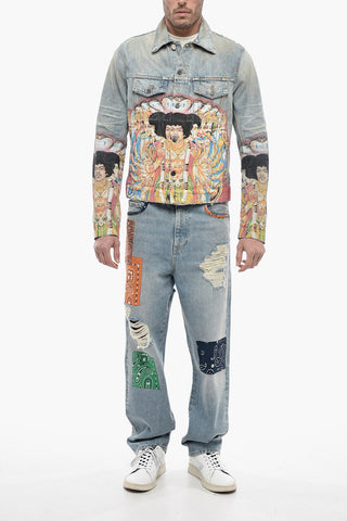 Vintage Effect Denim Jimi Hendrix Jacket with Maxi-Print