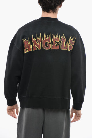 Crew-Neck Distressed Sweatshirt witth Flames Logo