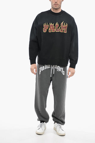 Crew-Neck Distressed Sweatshirt witth Flames Logo