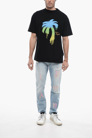 Crewneck T-Shirt with Maxi Spray Print