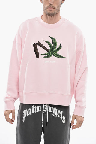 Solid Color Crew-Neck Sweatshirt with Frontal-Embroidery
