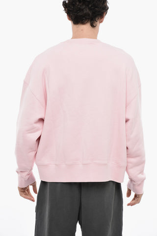 Solid Color Crew-Neck Sweatshirt with Frontal-Embroidery