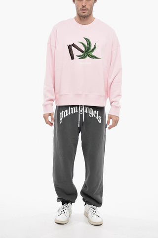 Solid Color Crew-Neck Sweatshirt with Frontal-Embroidery