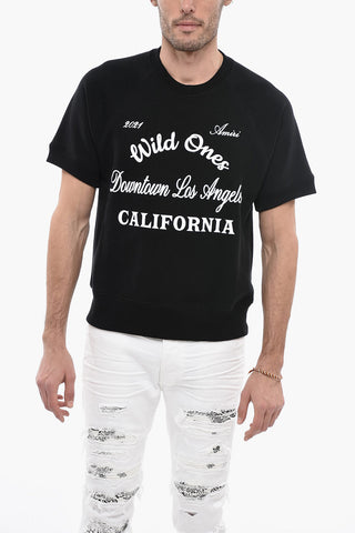 Lettering printed crew-Neck Sweatshirt with Short Sleeve