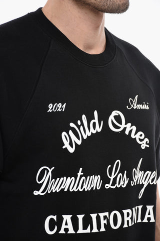 Lettering printed crew-Neck Sweatshirt with Short Sleeve