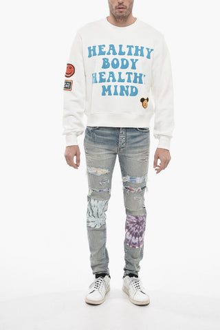 Cotton HEALTHY Crew-Neck Sweatshirt with Frontal Maxi Embroidery