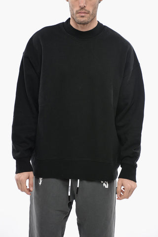 Crew-Neck Solid Color Sweatshirt with Patch Maxi Logo
