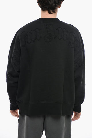 Crew-Neck Solid Color Sweatshirt with Patch Maxi Logo